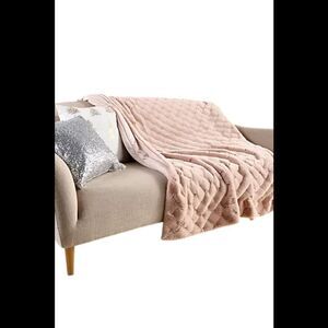 Hotel du Cobb Quilted Faux Fur Throw by Dennis Basso Soft Blush